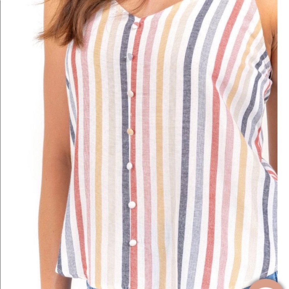NWT Francesca’s Striped Faux Button Down Tank Lg
